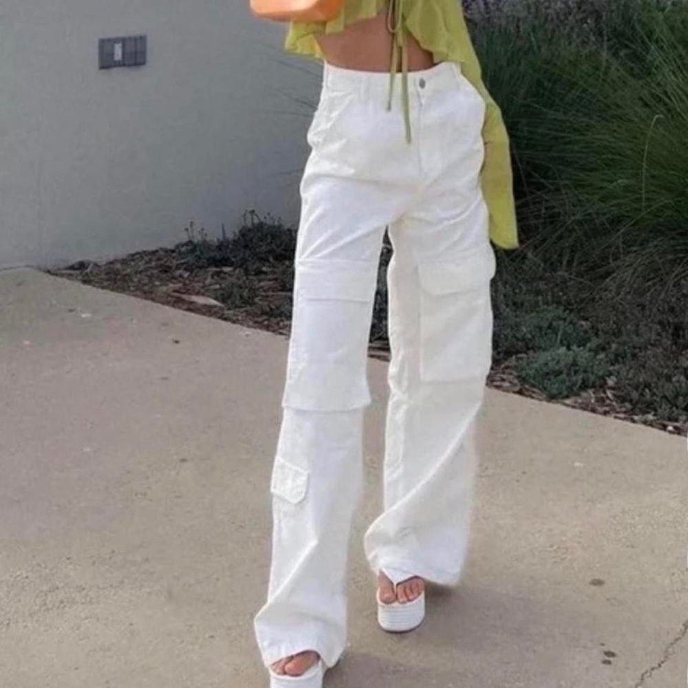 Zara White Cargo Baggy Pants